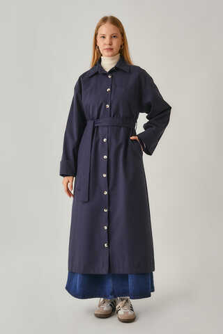 Buttoned Long Trenchcoat Navy - 13