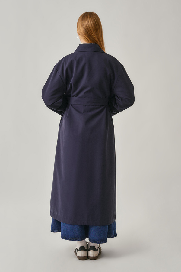 Buttoned Long Trenchcoat Navy - 14