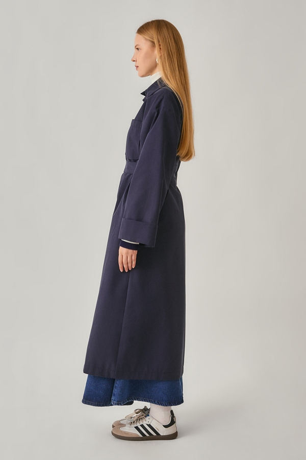 Buttoned Long Trenchcoat Navy - 15