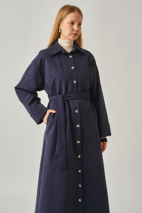 Buttoned Long Trenchcoat Navy - 18