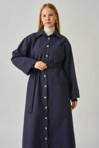 Buttoned Long Trenchcoat Navy - 19
