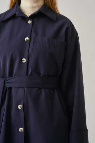 Buttoned Long Trenchcoat Navy - 20