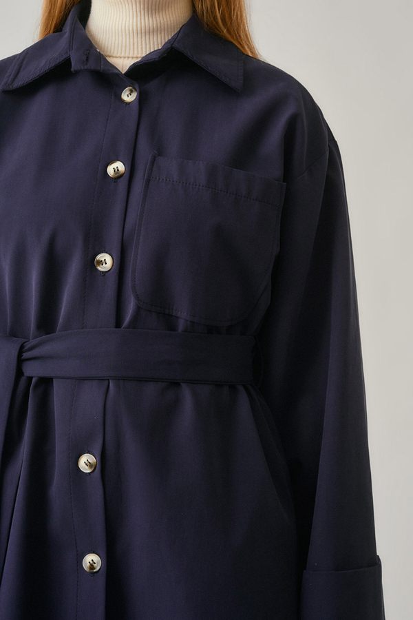 Buttoned Long Trenchcoat Navy - 20