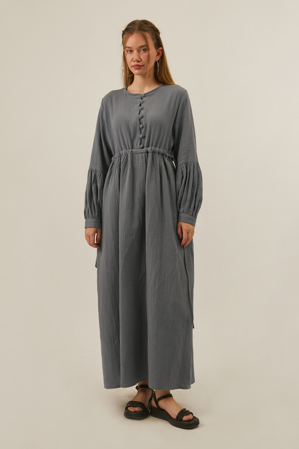 Buttoned Muslin Dress Anthracite 