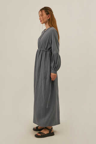 Buttoned Muslin Dress Anthracite - 3