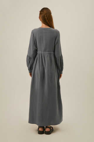 Buttoned Muslin Dress Anthracite - 8