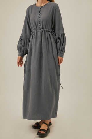 Buttoned Muslin Dress Anthracite - 4