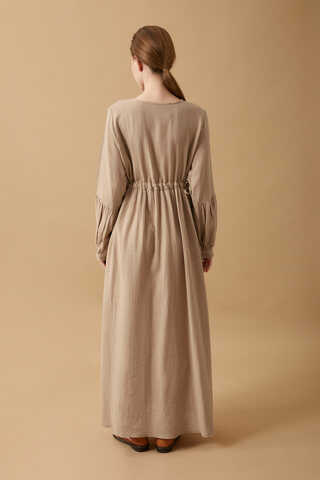 Buttoned Muslin Dress Beige - 11