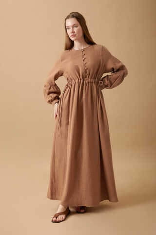 Buttoned Muslin Dress Cinnamon - 13