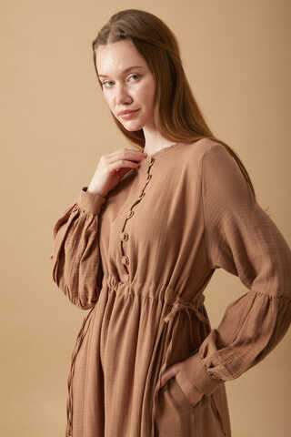 Buttoned Muslin Dress Cinnamon - 15