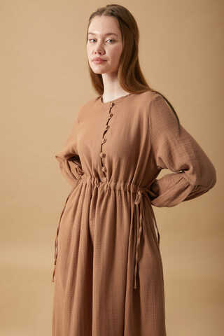 Buttoned Muslin Dress Cinnamon - 12