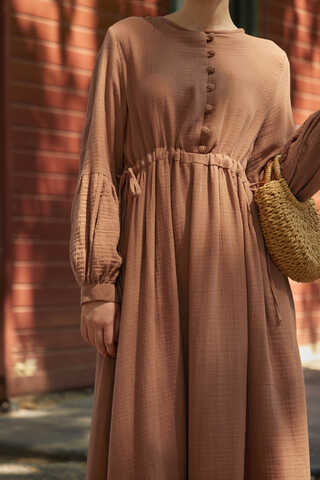 Buttoned Muslin Dress Cinnamon - 8