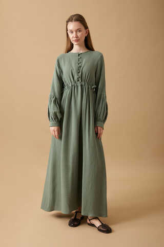 Buttoned Muslin Dress Dark Mint - 8
