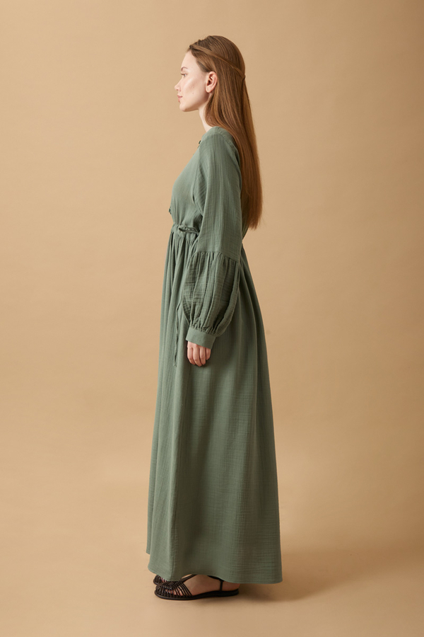 Buttoned Muslin Dress Dark Mint - 14