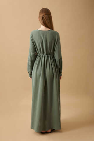 Buttoned Muslin Dress Dark Mint - 17
