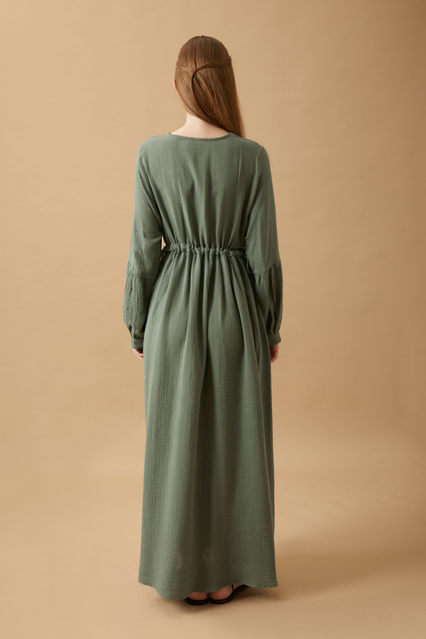Buttoned Muslin Dress Dark Mint - 17