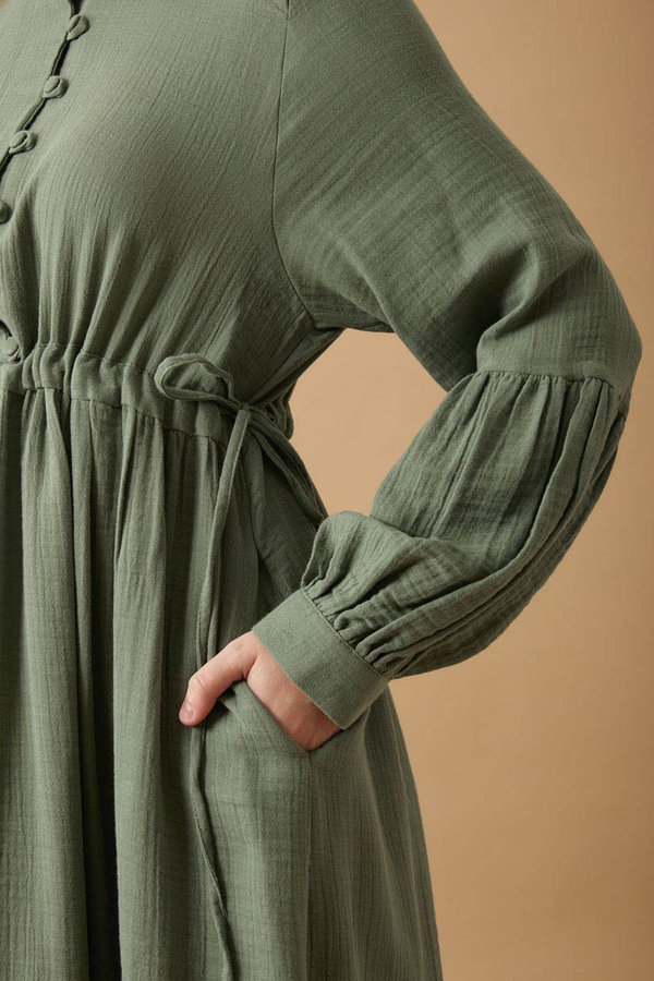 Buttoned Muslin Dress Dark Mint - 12