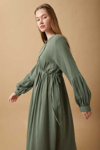 Buttoned Muslin Dress Dark Mint - 13