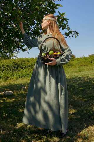 Buttoned Muslin Dress Dark Mint - 4