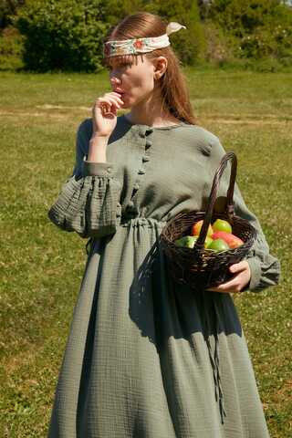 Buttoned Muslin Dress Dark Mint - 5