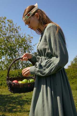 Buttoned Muslin Dress Dark Mint - 7