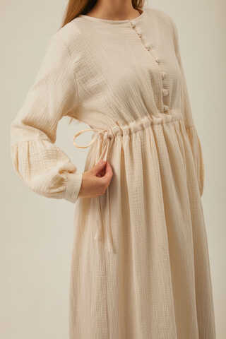 Buttoned Muslin Dress Ecru - 2