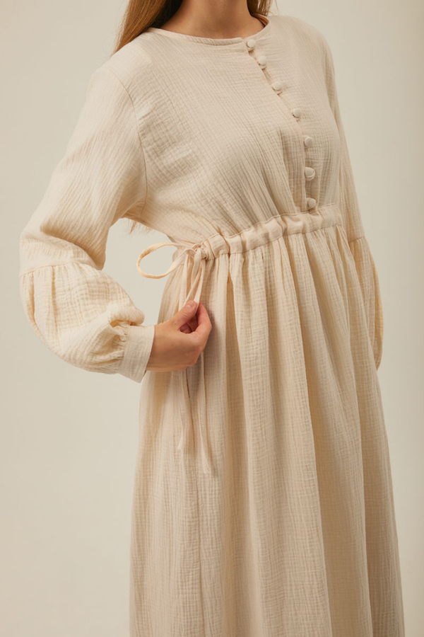 Buttoned Muslin Dress Ecru - 2