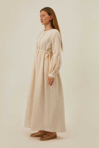 Buttoned Muslin Dress Ecru - 4