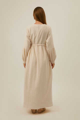 Buttoned Muslin Dress Ecru - 8