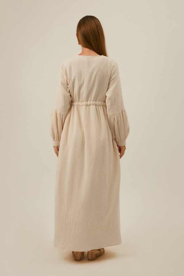 Buttoned Muslin Dress Ecru - 8