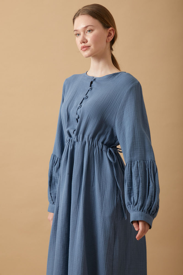 Buttoned Muslin Dress Indigo - 14