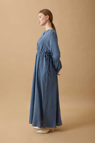 Buttoned Muslin Dress Indigo - 15