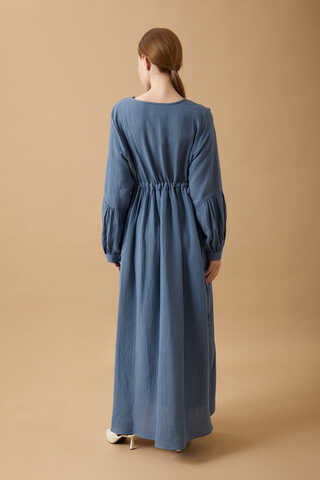 Buttoned Muslin Dress Indigo - 17