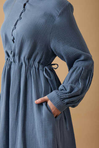 Buttoned Muslin Dress Indigo - 12