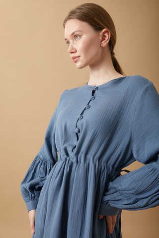 Buttoned Muslin Dress Indigo - 16