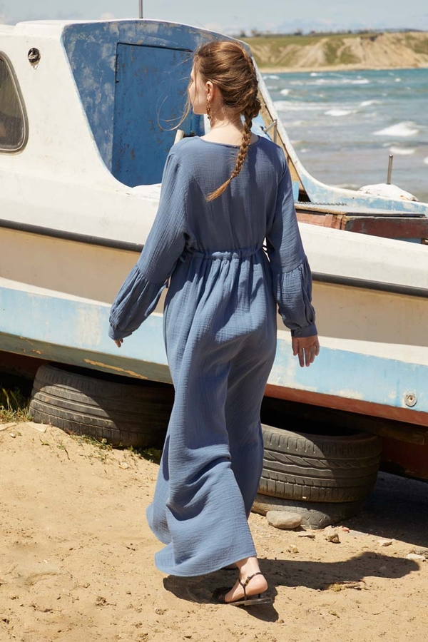 Buttoned Muslin Dress Indigo - 10