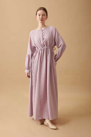 Buttoned Muslin Dress Lilac - 1