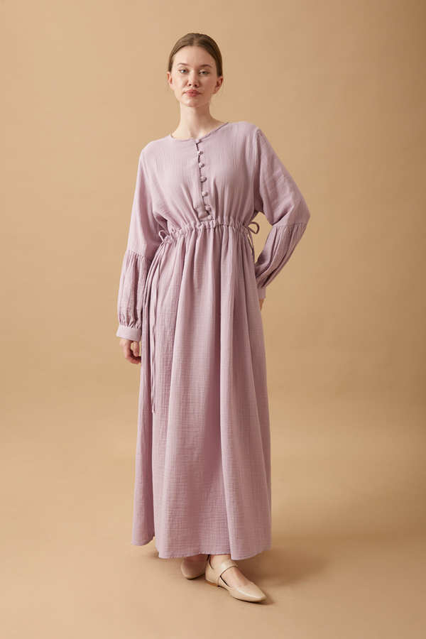 Buttoned Muslin Dress Lilac - 1