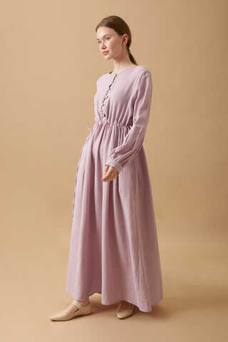 Buttoned Muslin Dress Lilac - 3