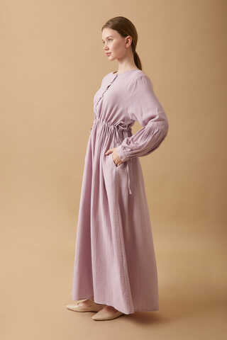 Buttoned Muslin Dress Lilac - 9