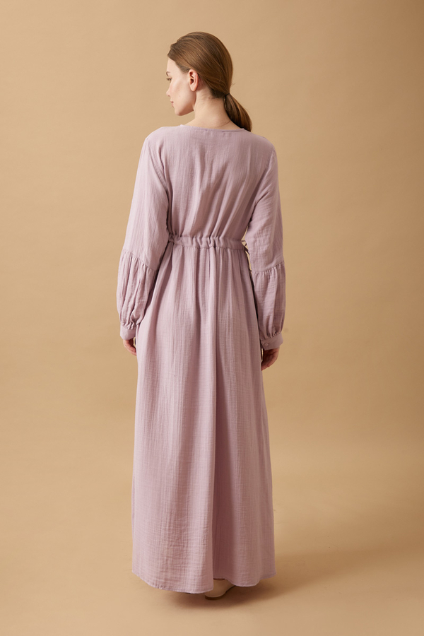 Buttoned Muslin Dress Lilac - 10