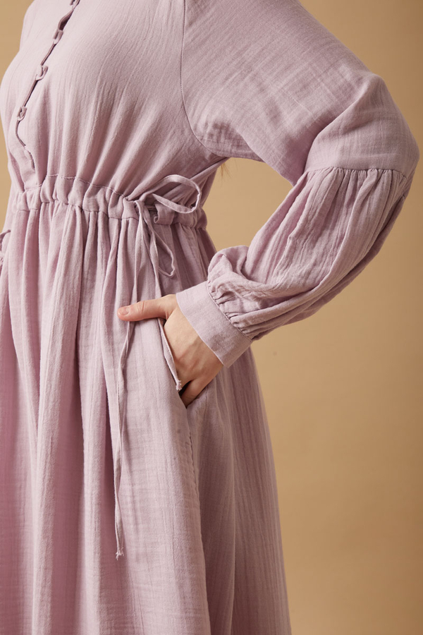 Buttoned Muslin Dress Lilac - 6
