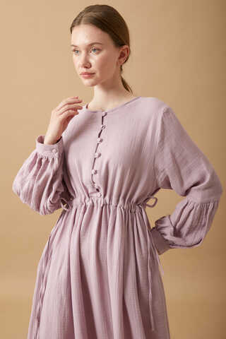 Buttoned Muslin Dress Lilac - 2
