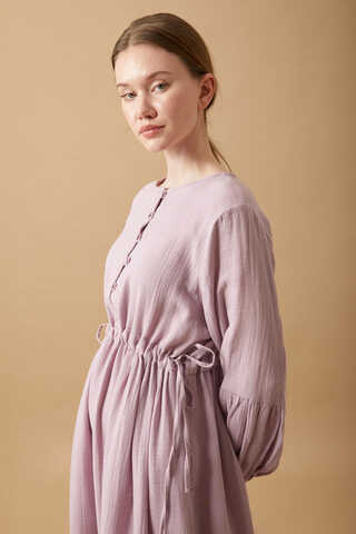 Buttoned Muslin Dress Lilac - 7