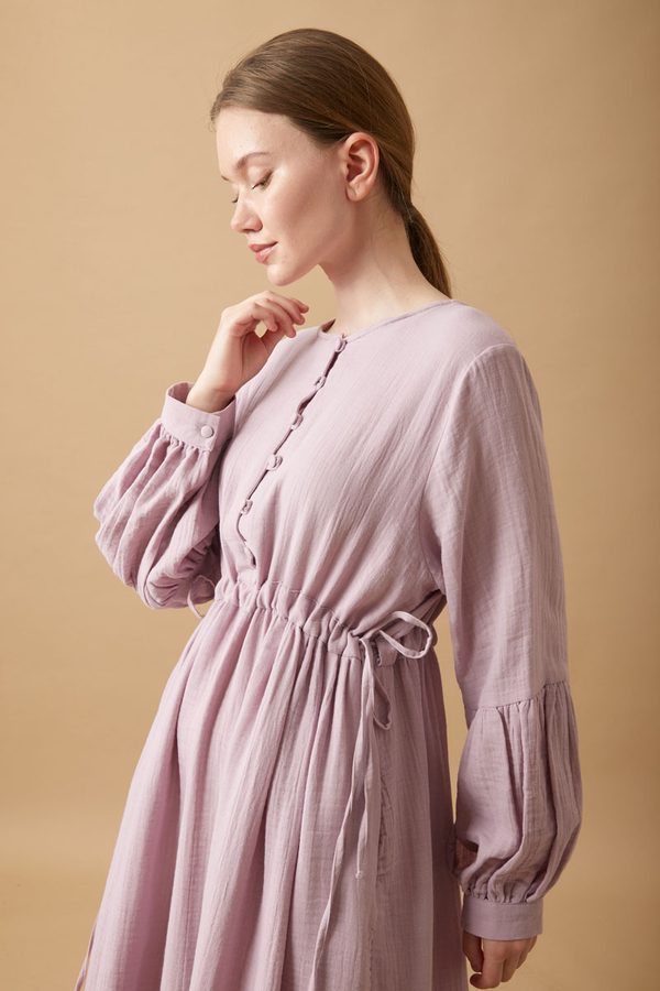 Buttoned Muslin Dress Lilac - 5