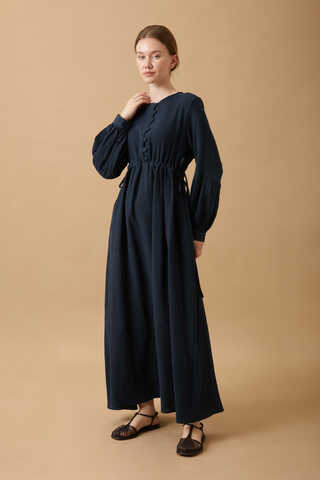 Buttoned Muslin Dress Navy - 6