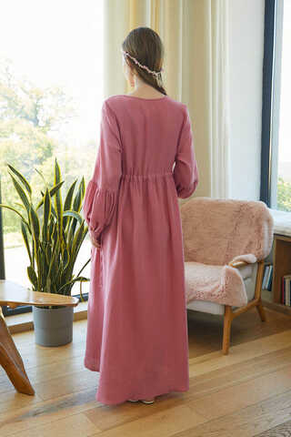 Buttoned Muslin Dress Pink - 9