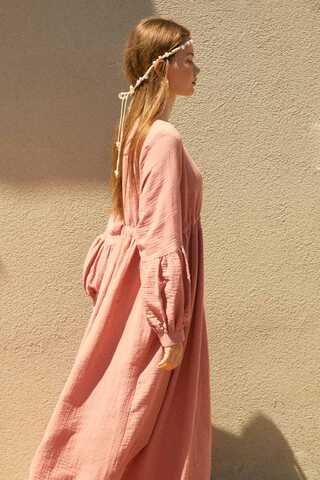 Buttoned Muslin Dress Pink - 4