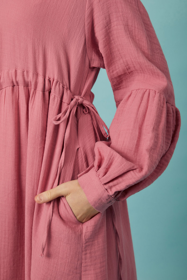 Buttoned Muslin Dress Pink - 13