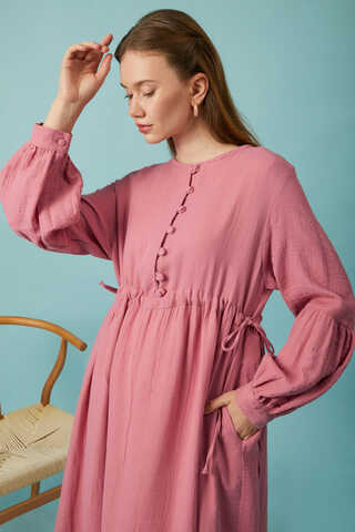 Buttoned Muslin Dress Pink - 16